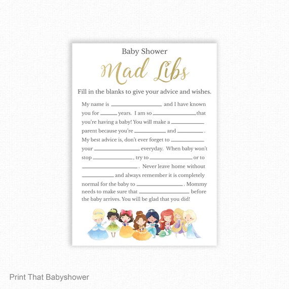 Baby Shower Game - Princess Baby Shower - Baby Mad Libs - Princess Baby Shower Printable, Baby Shower Mad Libs Game - Girl Baby Shower Il_570xn