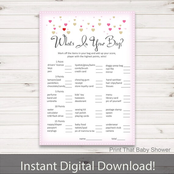 Baby Shower Games What S In Your Purse Game Valentine Baby