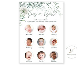 Baby Shower Games - Boy or Girl Baby Shower Game - Baby Shower Boy or Girl - Printable Shower Games - Greenery Baby Shower - Botanical