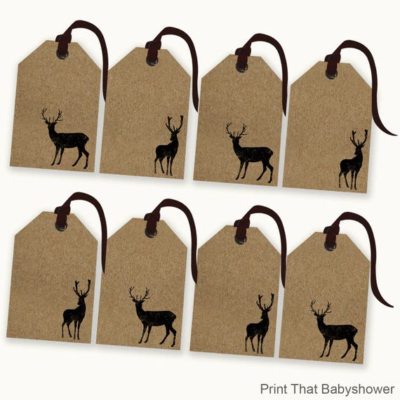 Printable Christmas Tags - Merry Christmas Gift Tags - Tags - Set of 8 Reindeer - Stag Kraft Christmas Tags - Holiday Gift Tags Il_570xn