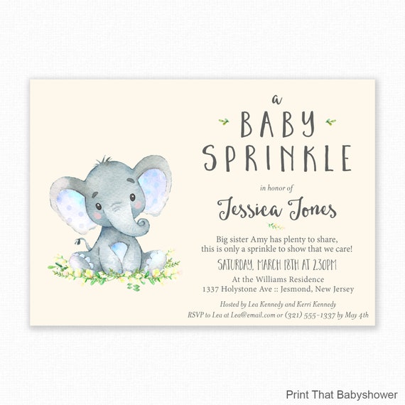 Elephant Baby Sprinkle Invitations - Elephant Baby Sprinkle - Printable Invitation - Elephant Baby Sprinkle Invites - Elephant Invitation Il_570xn