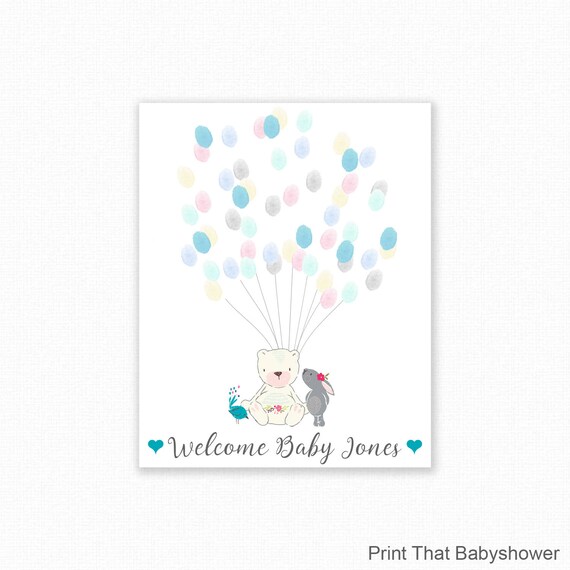Baby Shower Fingerprint Guest Book Bear Baby Shower Personalized