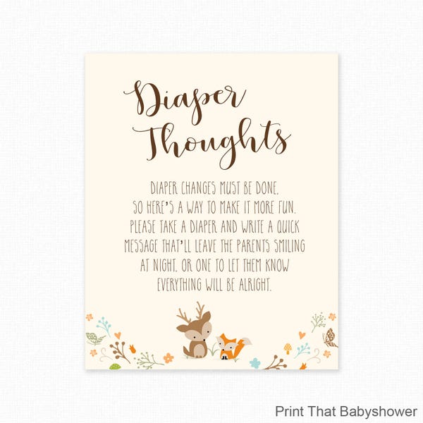 Baby Shower Game - Diaper Thoughts - Woodland Baby Shower - Nappy Thoughts, Write on Diaper Message Game, Printable Baby Shower, Diaper Game