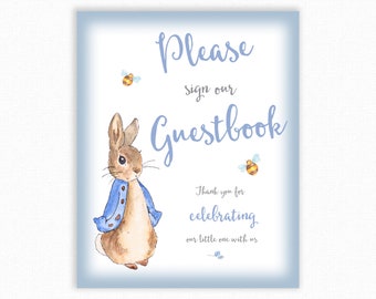 BabyShower Guestbook Sign - Peter Rabbit Guestbook Sign - Party Sign - Printable - Please sign out Guestbook - Pink Peter Rabbit Baby Shower