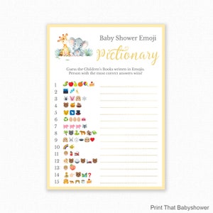 Baby Shower Game - Blue Baby Shower -  Emoji Pictionary - Elephant and Giraffe Baby Shower Printable - Baby Shower Emoji Game - Jungle Guys