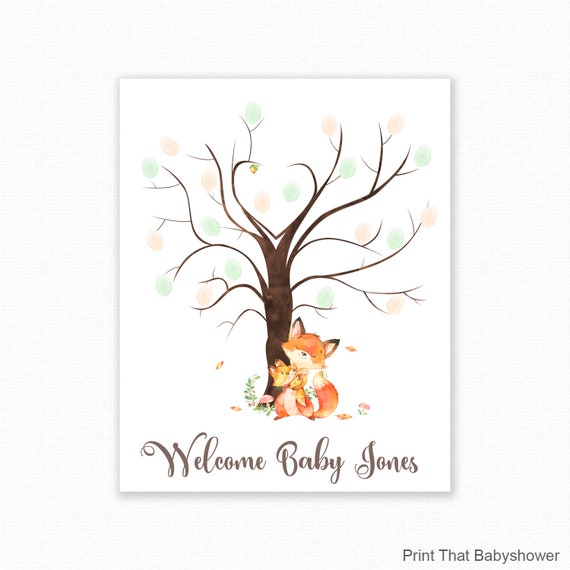 Baby Shower Fingerprint Guest Book - Woodland Fox Baby Shower - Personalized Alternative Guest Book - Fingerprint Tree - Mamma Fox Il_570xn