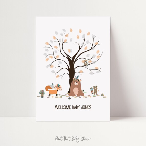 Baby Shower Fingerprint Guest Book Woodland Baby Shower
