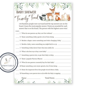 Baby Shower Games - Family Feud Game - Baby Shower Family Feud - Woodland Baby Shower - Woodland Shower Game - Printable Game