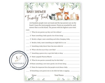 Baby Shower Games - Family Feud Game - Baby Shower Family Feud - Woodland Baby Shower - Woodland Shower Game - Printable Game