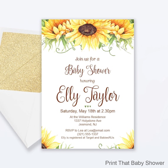 Floral Baby Shower Invitation Sunflower Invitation Sunflower