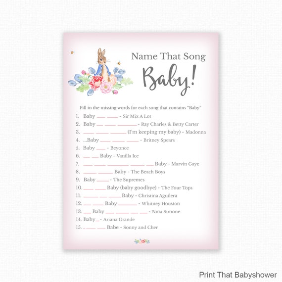 Baby Shower Game - Peter Rabbit Baby Shower, Name That Song Baby, Peter Rabbit Shower Printable, Baby Shower Song Trivia, Pink Peter Rabbit Il_570xn