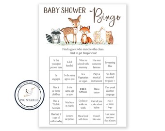 Baby Shower Games - Guest Bingo Match Game - Woodland Baby Shower - Baby Shower Bingo - Autumn Baby Shower