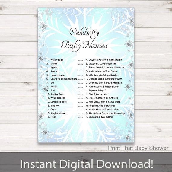 Baby Shower Games - Celebrity Baby Names Game - Frozen Baby Shower - Frozen Shower Games - Baby Names Game - Frozen Il_570xn