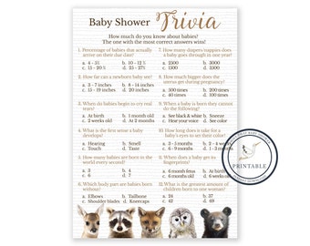 Baby Shower Games - Shower Trivia Game - Woodland Animals - Printable