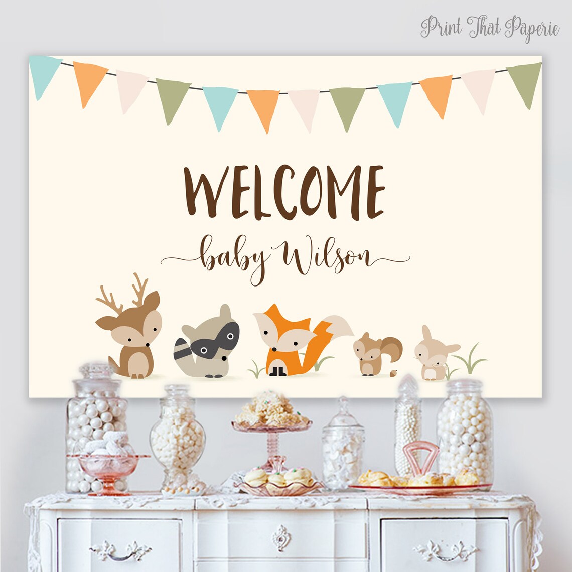 Woodland Baby Shower Backdrop Baby Shower Backdrop Etsy