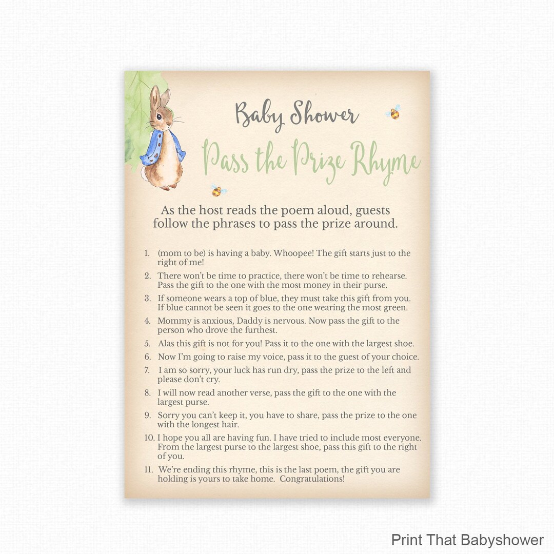 Baby Shower Game Peter Rabbit Baby Shower Pass the Parcel - Etsy