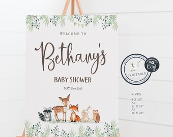 Baby Shower Welcome Sign - Woodland Baby Shower Sign - Editable Sign - Welcome Poster - Printable Sign - Woodland