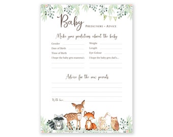 Baby Predictions Card | Baby Shower Games | Advice & Wishes for Parents To Be | Baby Predictions and Advice | Woodland Baby Shower