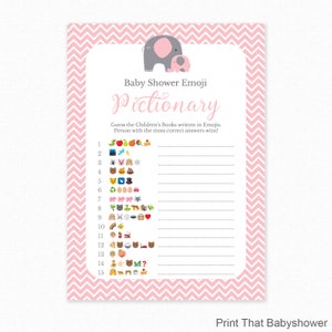 Baby Shower Game - Pink Baby Shower -  Emoji Pictionary - Pink Elephant Baby Shower Printable - Baby Shower Emoji Game - Pink Elephant