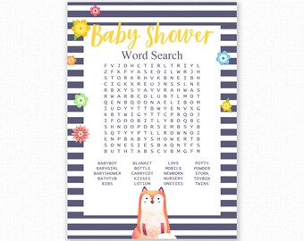 Baby Shower Games - Baby Shower Word Search Game - Woodland Baby Shower -  Woodland Shower Games - Baby Names Game - Woodland Fox