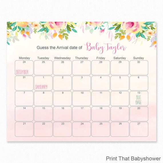 Guess the date baby shower template online