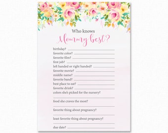 Floral Baby Shower Who Knows Mommy Best Printable - Floral Baby Shower Game, Digital Instant Download, Floral Shower Game, Peaches and Cream