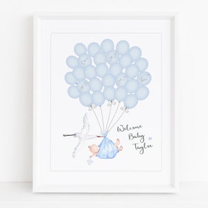 Baby Shower Signature Guest Book, Blue Stork Baby Shower, Personalized Alternative Guest Book, Nursery Art Signature Tree, Blue Stork