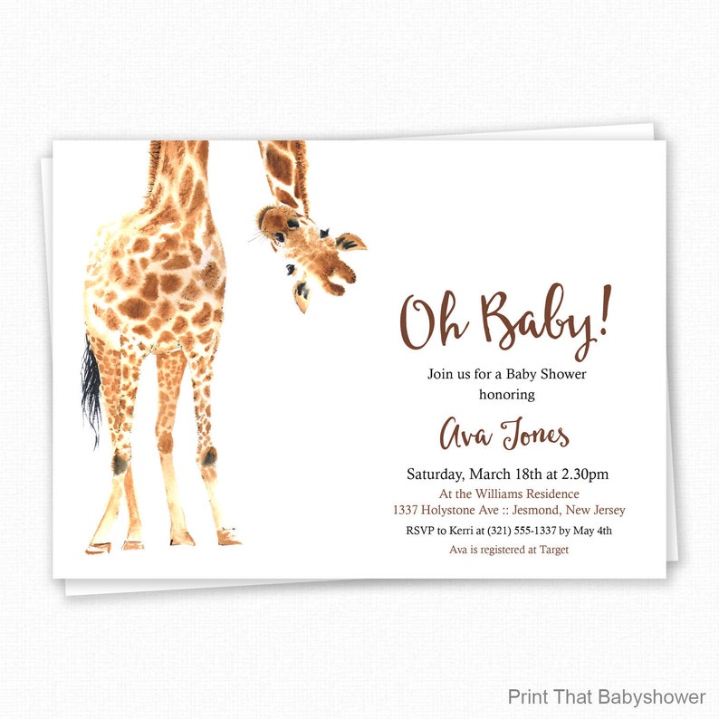 Giraffe Baby Shower Invitations Printable Invitation Invites
