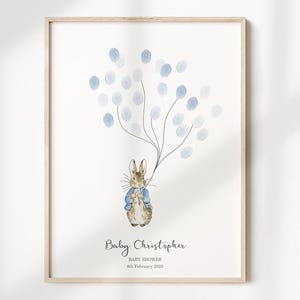 Libro degli ospiti con impronte digitali per baby shower - Peter Rabbit Baby Shower - Libro degli ospiti alternativo personalizzato - Albero con impronte digitali - Peter Rabbit