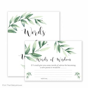 Baby Shower Games - Baby Words Of Wisdom - Baby Advice Cards - Botanical Shower Games - Baby Advice Cards - Greenery