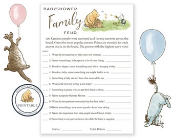 Baby Shower Games - Family Feud Game - Baby Shower Family Feud - Winnie Baby Shower - Classic Pooh Bear Shower Game - Printable Game