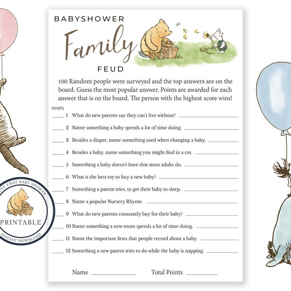 Baby Shower Games - Family Feud Game - Baby Shower Family Feud - Winnie Baby Shower - Classic Pooh Bear Shower Game - Printable Game