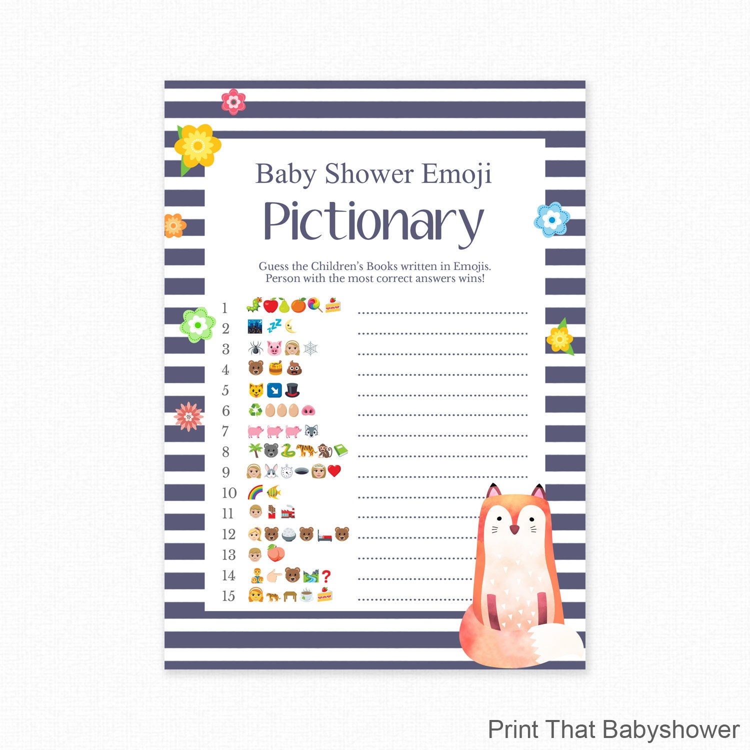 Lydighed udføre Forebyggelse Baby Shower Game Fox Shower Emoji Pictionary Fox Baby | Etsy