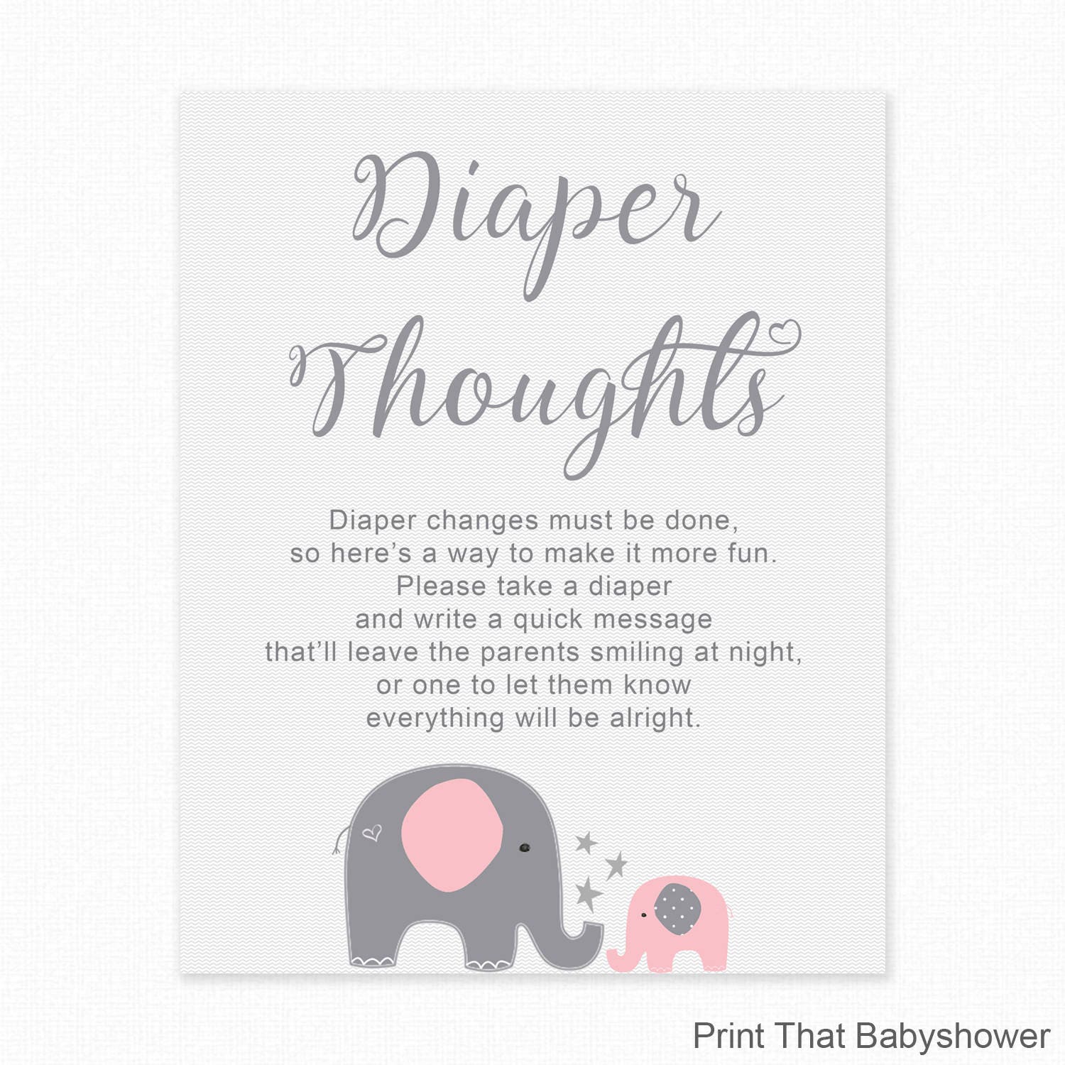 Baby Shower Game Diaper Thoughts Pink Elephant Baby Shower ...