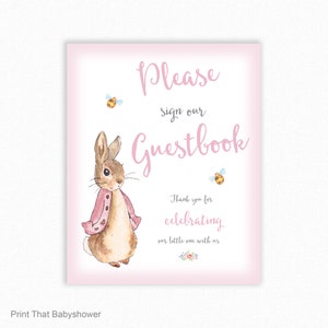BabyShower Guestbook Sign - Peter Rabbit Guestbook Sign - Party Sign - Printable - Please sign out Guestbook - Pink Peter Rabbit Baby Shower
