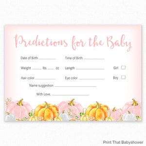 Jeux de baby shower - Jeu de prédictions de bébé - Carte de prédiction de bébé, Jeux de douche de citrouille, Carte de prédiction de citrouille, Baby Shower d’automne