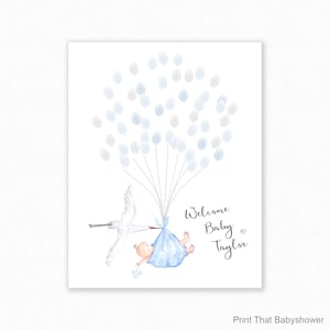 Baby Shower Fingerprint Guest Book - Blue Stork Baby Shower - Personalized Alternative Guest Book - Fingerprint Tree - Stork and Baby