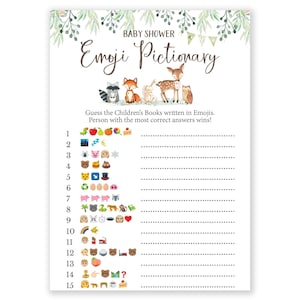 Giochi per baby shower - Gioco Emoji Pictionary - Stampabile - Woodland