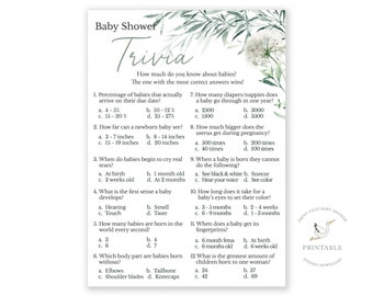 Baby Shower Games - Baby Trivia Game - Baby Shower Trivia - Botanical Baby Shower - Botanical Shower Game - Printable Game | Greenery Shower