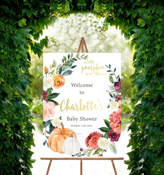 Baby Shower Welcome Sign - Autumn Baby Shower Printable Sign - Welcome to the Baby Shower - Personalized, Fall Baby Shower, A little Pumpkin Il_570xn