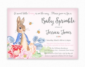 Peter Rabbit Baby Streuseln Einladung, Peter Rabbit Baby Streuseln, druckbare Einladung, Peter Hase Streuseln Einladung - Peter Rabbit