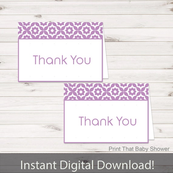 Printable Geometric Thank You Card - Printable Instant Download - Geometric Baby Shower Thank You Card - Purple Geometric Thank You Card Il_570xn