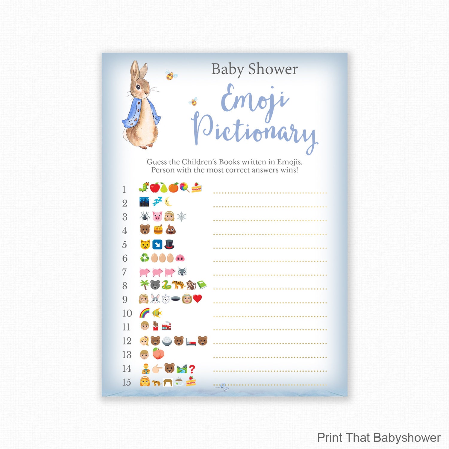 Baby Shower Game Peter Rabbit Baby Shower Emoji Pictionary Etsy