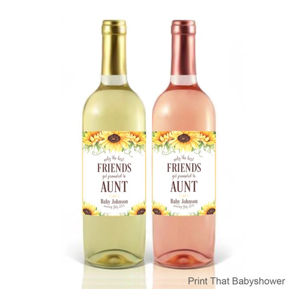 Pregnancy Announcement - Baby Announcement Wine Bottle Label - Custom Wine Label - Floral Baby Shower Favor - Friends promoted to Aunt Il_570xn