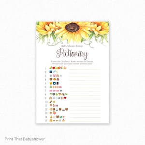 Baby Shower Game - Floral Baby Shower -  Emoji Pictionary - Floral Baby Shower Printable - Baby Shower Emoji Game - Sunflowers
