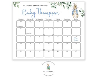 Guess The Due Date - Peter Rabbit Baby Shower Game - Baby Shower Birthday Prediction | Due Date Calendar Game | Peter Rabbit