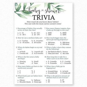 Baby Shower Games - Baby Trivia Game - Baby Shower Trivia - Botanical Baby Shower - Botanical Shower Game - Printable Game | Greenery Shower