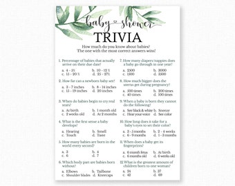 Baby Shower Games - Baby Trivia Game - Baby Shower Trivia - Botanical Baby Shower - Botanical Shower Game - Printable Game | Greenery Shower