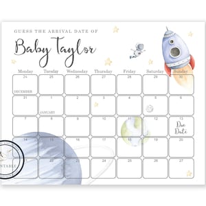 Errate das Fälligkeitsdatum - Weltraum Babyparty Spiel - Babyparty Geburtstagsvorhersage | Fälligkeitsdatum Spiel | Weltraumraketen-Mann Astronaut