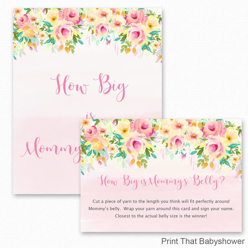 Baby Shower Games How Big Is Mommy S Belly Game Floral Etsy